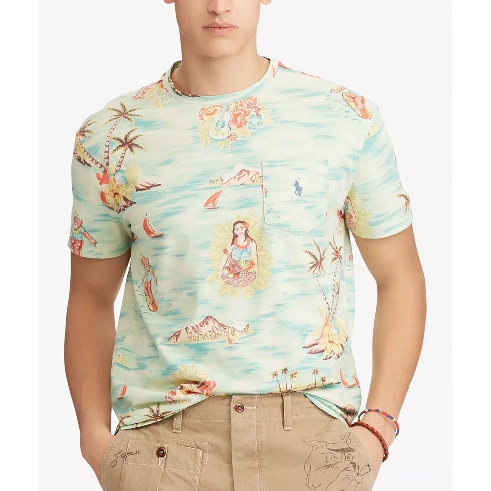 Ralph Lauren Polo Men's M‎ Surf Bear Hula Girl Hawaiian All Over Print T-Shirt